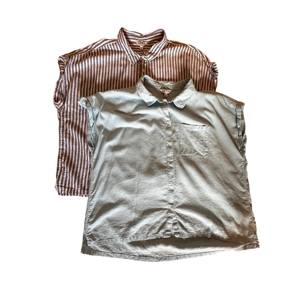Orvis Linen Blend Coastal Bundle XL Blue Striped + Blue/Green Solid Resort Tops